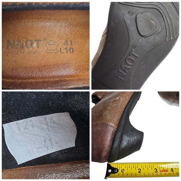 Leather Shootie Naot Brown Oxford Size 10 Heeled Slip On Shoes - Picture 5 of 11